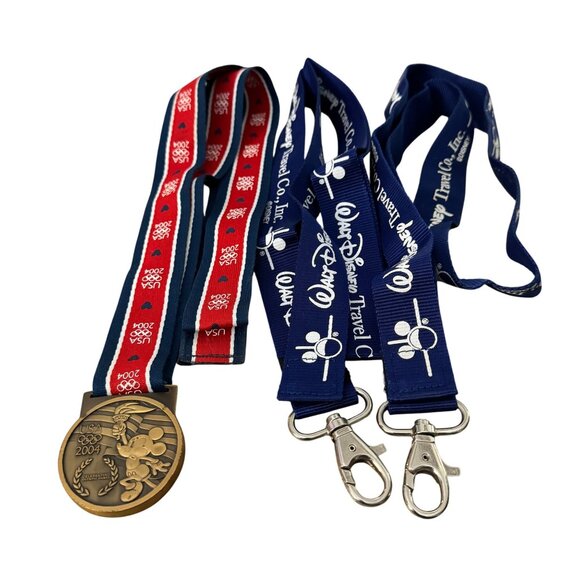 Disney 2004 USA‎ Olympics Commemorative Medal Mickey Mouse & Lanyards & 4 Pins - Picture 2 of 12